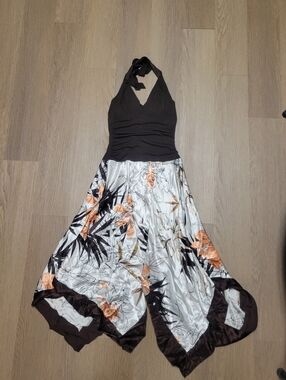 Halter Floral Maxi Dress in Brown, White & Orange
